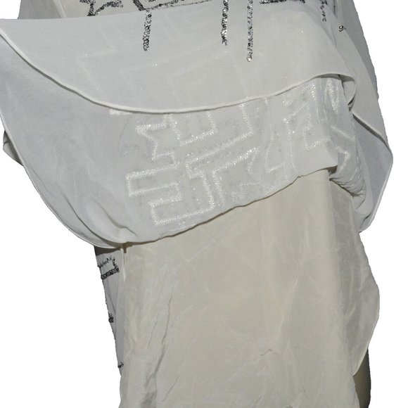3.1 PHILLIP LIM SZ 6 S SMALL WHITE SILVER MAZE EMBROIDERED SEQUINS BLOUSE TOP - Picture 7 of 11